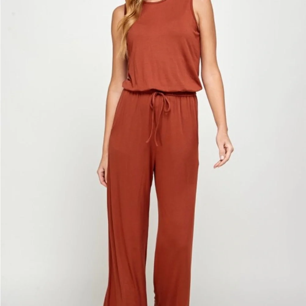 2 Hearts Hazelnut Sleeveless Wide Leg Jumpsuit - Picture 2 of 5